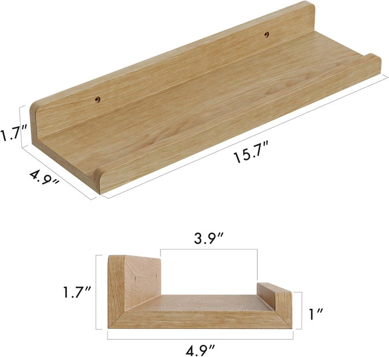 YUFLINX 16’’Natural Floating Shelves for Wall Set of 6,Rustic Wood Shelf for Room Decor/Storage/Display,Small Bookshelf,Wall Mounted Hanging Shelves for Bedroom, Bathroom, Living Room, Kitchen - Image 3